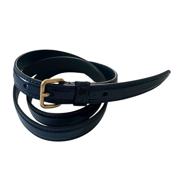 Miu Miu Blue Crinkled Patent Belt, Gold buckle,  Size 90/36\